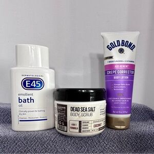 New Gold Bond, New E45 Emolient Bath Oil & Dead Sea Opened Scrub Spa Package
